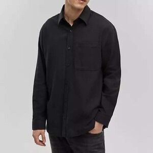 Mode of One Mens Relaxed Fit Flannel Shirt Deep Black Button Up 100197730MN S